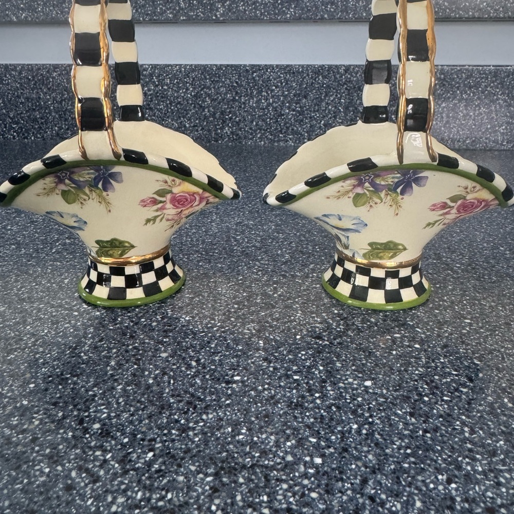 MacKenzie-Childs Floral Baskets with Checkered Handle
